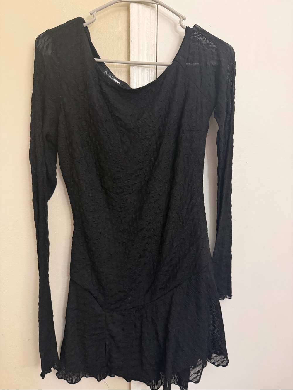 Fashion Nova Black Long-Sleeve Lace Mini Dress
